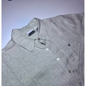 Chicos Design Womens Grey 100% Linen Shirt Coastal Grandma Size 1 M/L